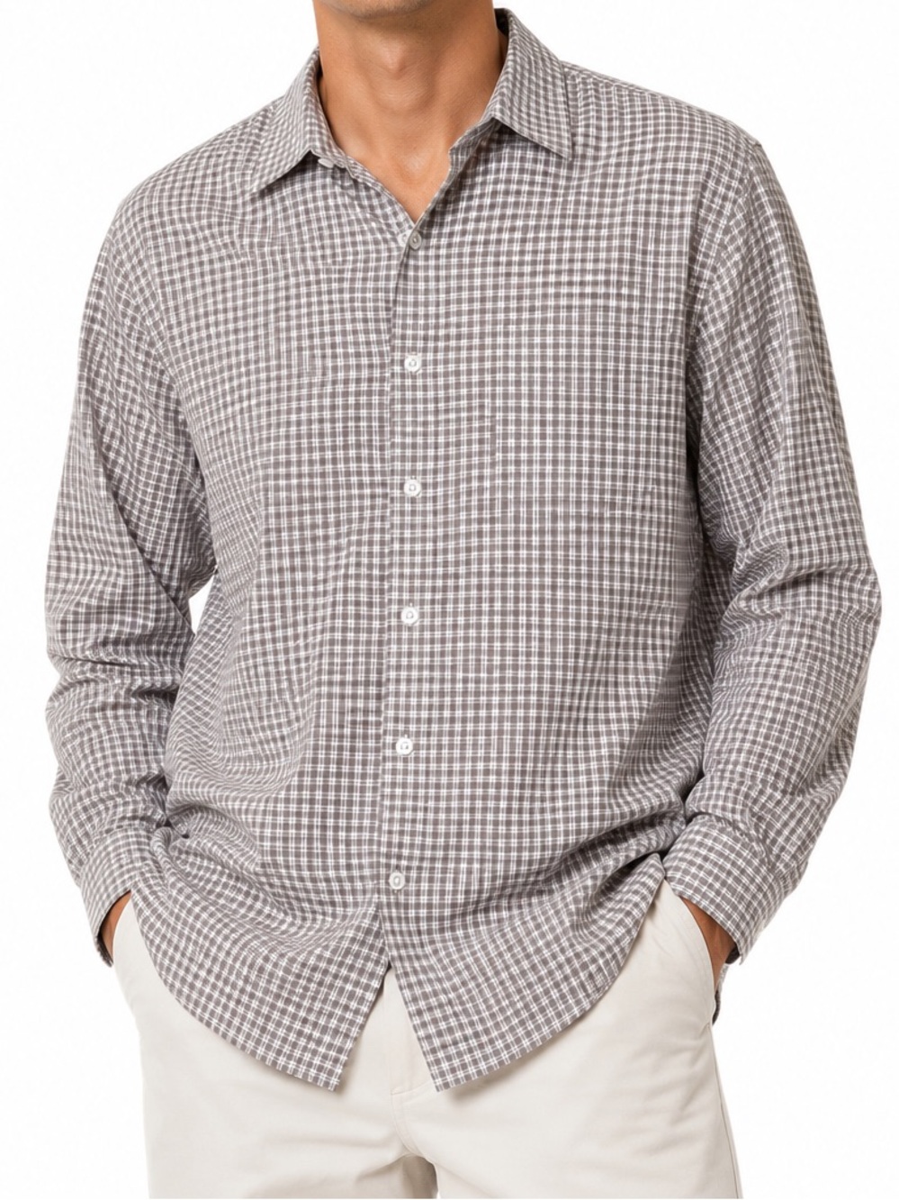 2/30$ ⭐️ Old Navy Men's Gray Check Long-Sleeve Button-Down Shirt